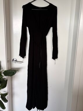 Black Long Sleeve Maxi Wrap Dress